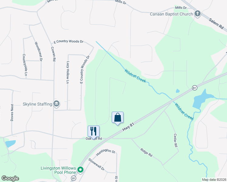 map of restaurants, bars, coffee shops, grocery stores, and more near 325 Creekside Trail in Covington