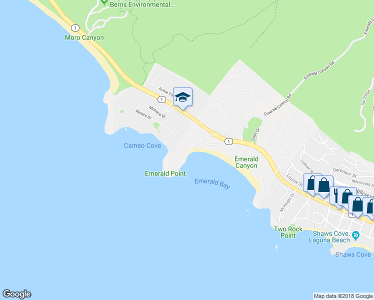 map of restaurants, bars, coffee shops, grocery stores, and more near 168 Emerald Bay in Laguna Beach