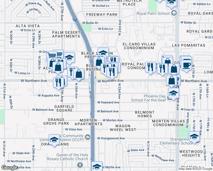 map of restaurants, bars, coffee shops, grocery stores, and more near 2334 West Augusta Avenue in Phoenix