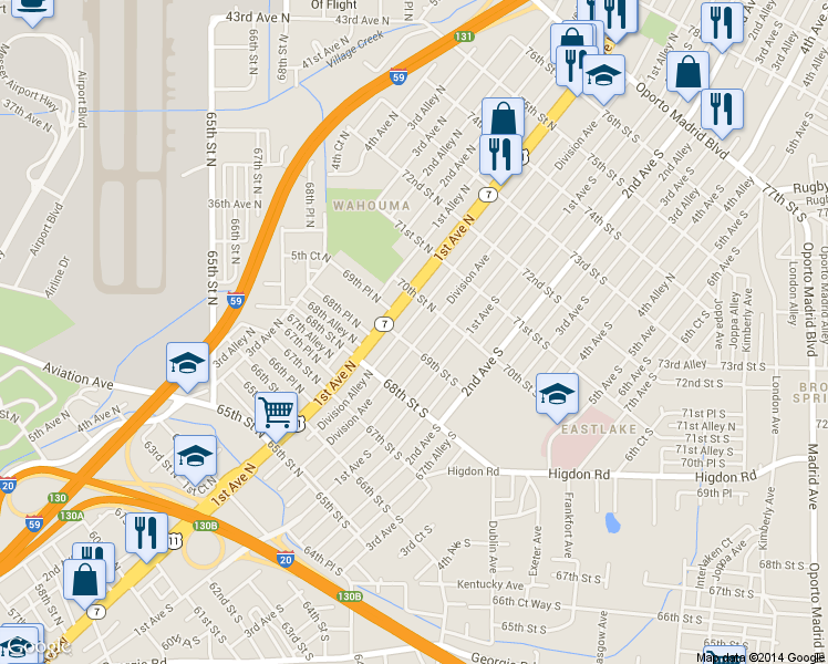 map of restaurants, bars, coffee shops, grocery stores, and more near 6905 Division Avenue in Birmingham
