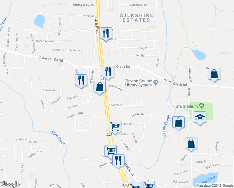 map of restaurants, bars, coffee shops, grocery stores, and more near 7401 Anderson Place in Jonesboro