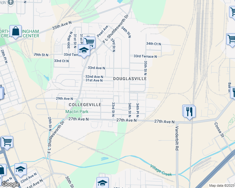 map of restaurants, bars, coffee shops, grocery stores, and more near 2921 33rd Street North in Birmingham