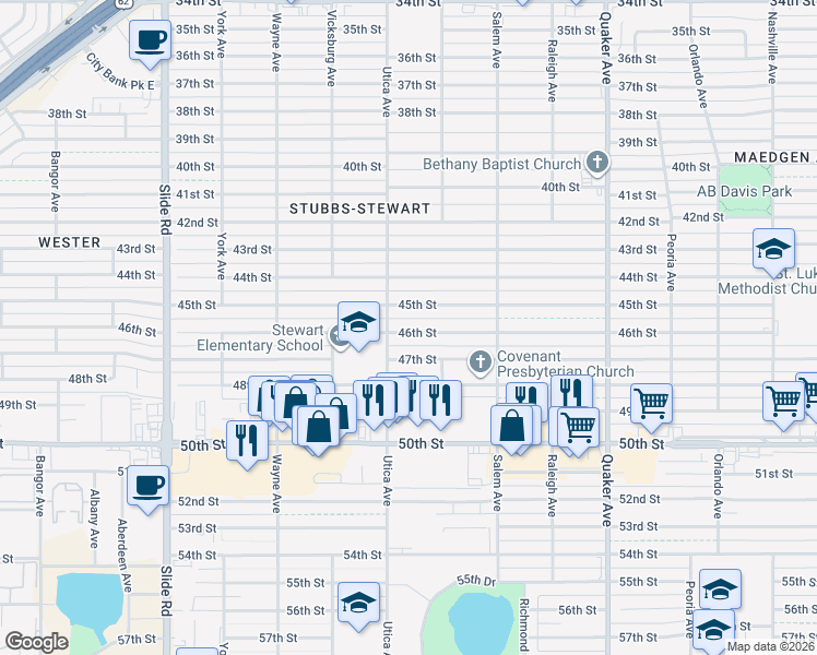 map of restaurants, bars, coffee shops, grocery stores, and more near 4715 46th Street in Lubbock