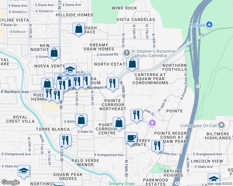 map of restaurants, bars, coffee shops, grocery stores, and more near 7874 North 16th Street in Phoenix