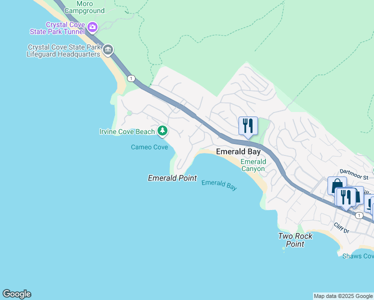 map of restaurants, bars, coffee shops, grocery stores, and more near 172 Emerald Bay in Laguna Beach