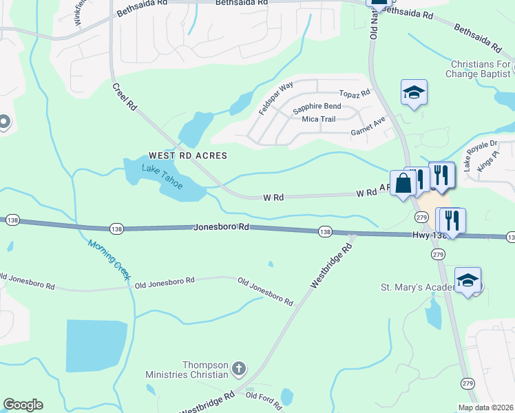 map of restaurants, bars, coffee shops, grocery stores, and more near 2564 West Road in Riverdale