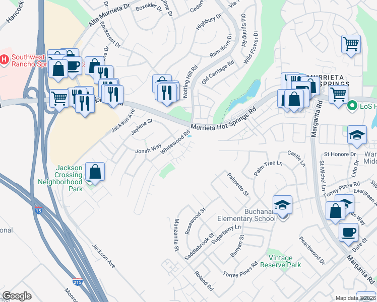 map of restaurants, bars, coffee shops, grocery stores, and more near 40066 Calle Real in Murrieta