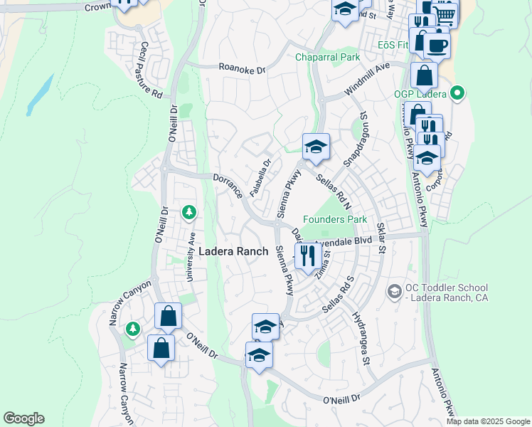 map of restaurants, bars, coffee shops, grocery stores, and more near 68 Glenalmond Lane in Mission Viejo