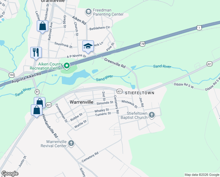 map of restaurants, bars, coffee shops, grocery stores, and more near 1160 Aiken Boulevard in Warrenville