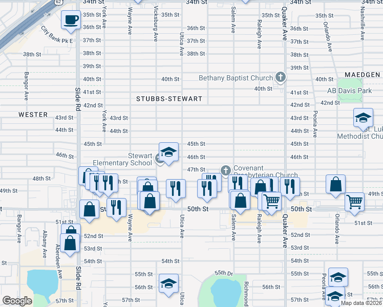 map of restaurants, bars, coffee shops, grocery stores, and more near 4715 46th Street in Lubbock