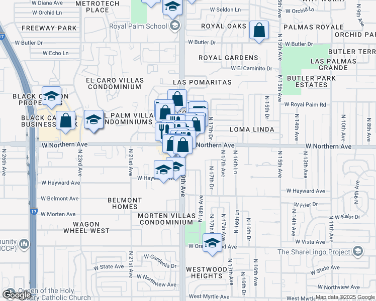 map of restaurants, bars, coffee shops, grocery stores, and more near 7828 North 19th Avenue in Phoenix