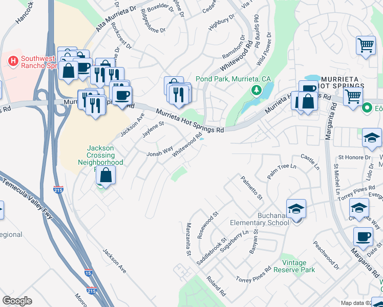 map of restaurants, bars, coffee shops, grocery stores, and more near 40029 Calle Real in Murrieta