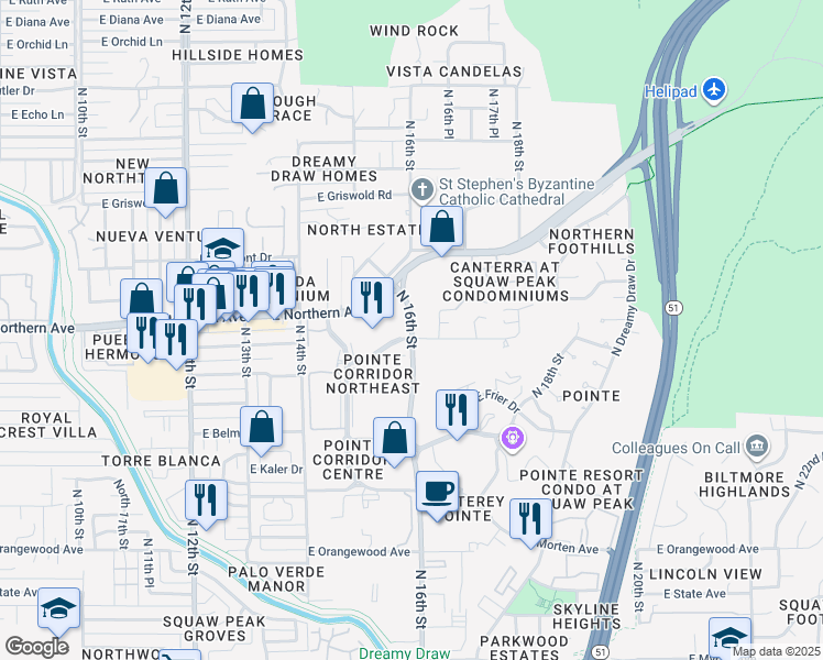 map of restaurants, bars, coffee shops, grocery stores, and more near 7874 North 16th Street in Phoenix