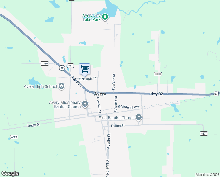 map of restaurants, bars, coffee shops, grocery stores, and more near 245 U.S. 82 in Avery