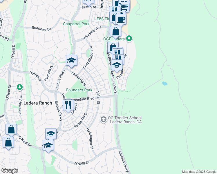 map of restaurants, bars, coffee shops, grocery stores, and more near 1126 Amy Way in Ladera Ranch