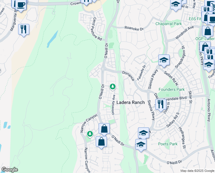 map of restaurants, bars, coffee shops, grocery stores, and more near 6 Lynde Street in Ladera Ranch