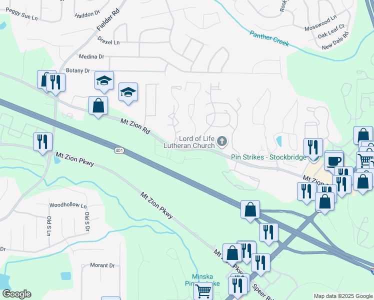 map of restaurants, bars, coffee shops, grocery stores, and more near 2968 Mount Zion Road in Jonesboro