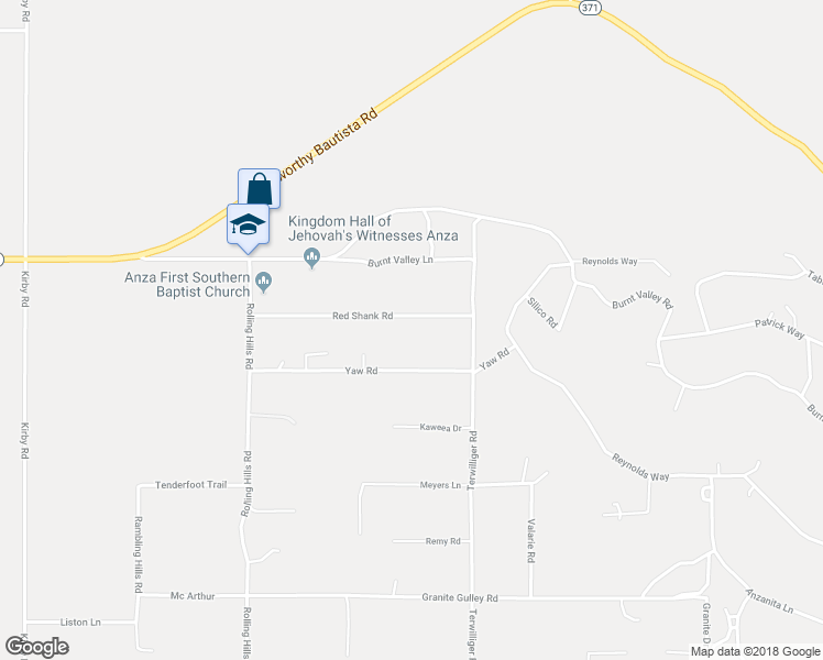 map of restaurants, bars, coffee shops, grocery stores, and more near 58865 Red Shank Road in Anza