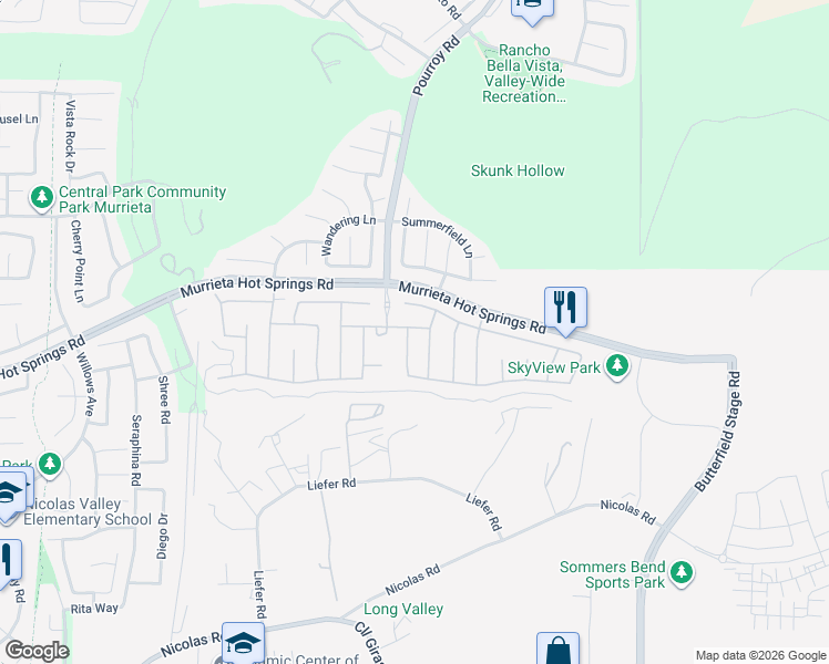 map of restaurants, bars, coffee shops, grocery stores, and more near 39096 Clear Creek Lane in Temecula