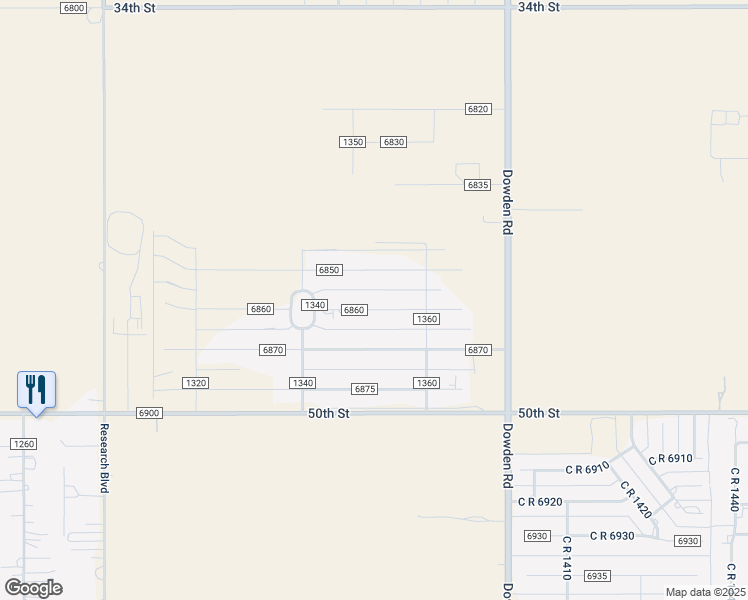 map of restaurants, bars, coffee shops, grocery stores, and more near 8926 County Road 6860 in Lubbock