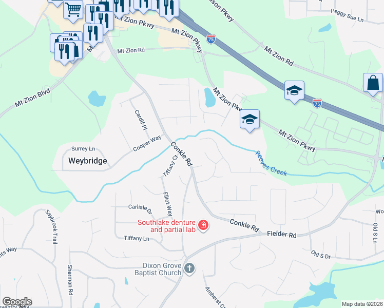 map of restaurants, bars, coffee shops, grocery stores, and more near 7400 Conkle Road in Jonesboro