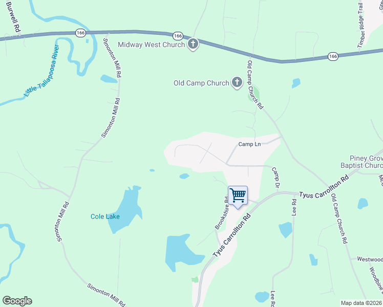 map of restaurants, bars, coffee shops, grocery stores, and more near 296 Camp Dr in Carrollton