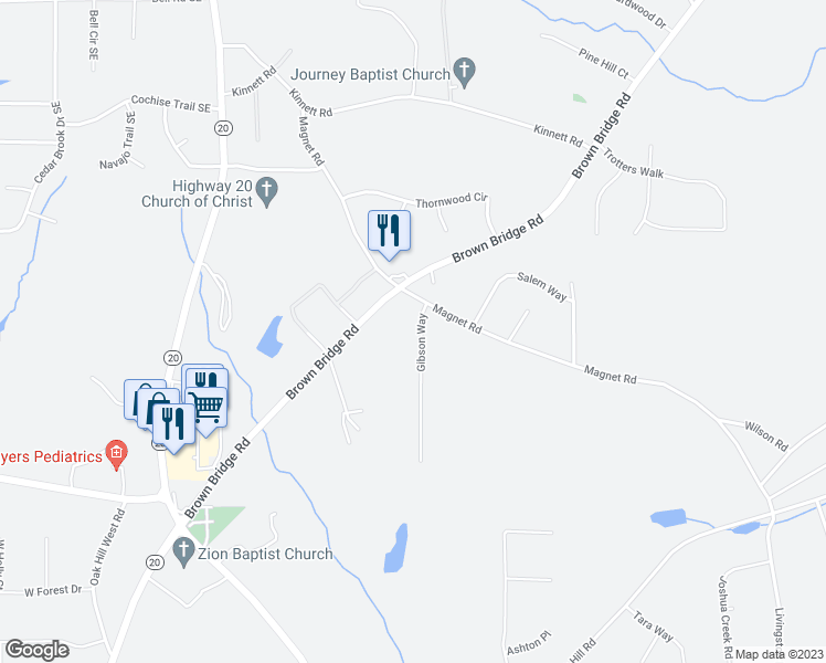 map of restaurants, bars, coffee shops, grocery stores, and more near 30 Gibson Way in Covington