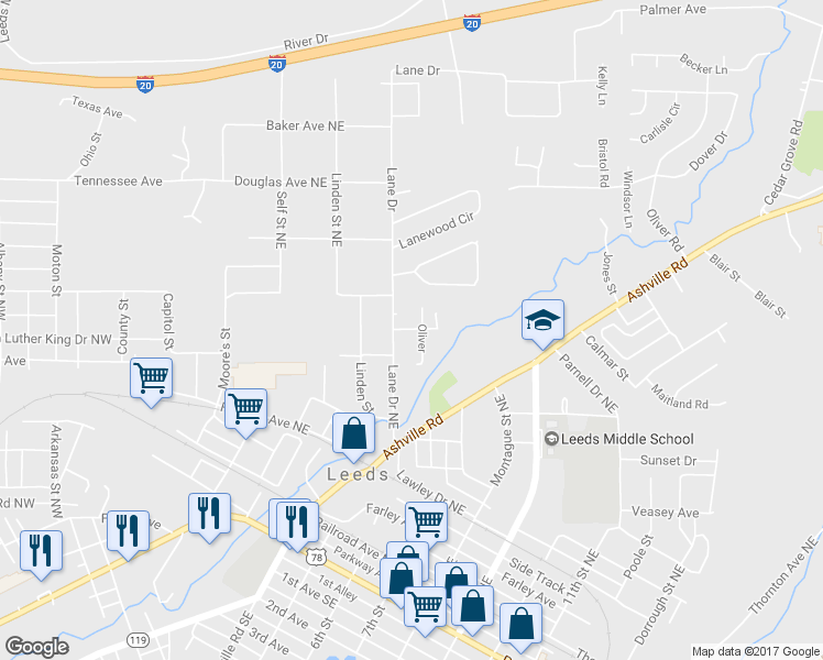 map of restaurants, bars, coffee shops, grocery stores, and more near 1707 Gary Avenue Northeast in Leeds