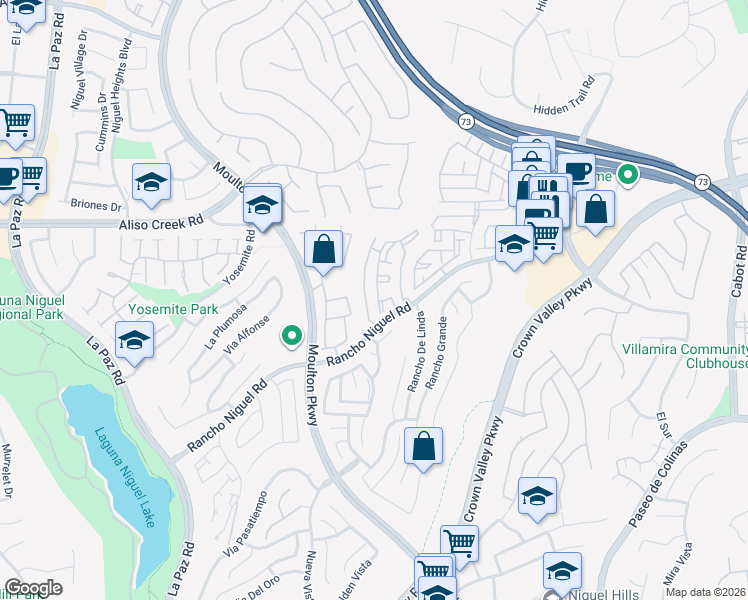 map of restaurants, bars, coffee shops, grocery stores, and more near 28247 Via Fierro in Laguna Niguel
