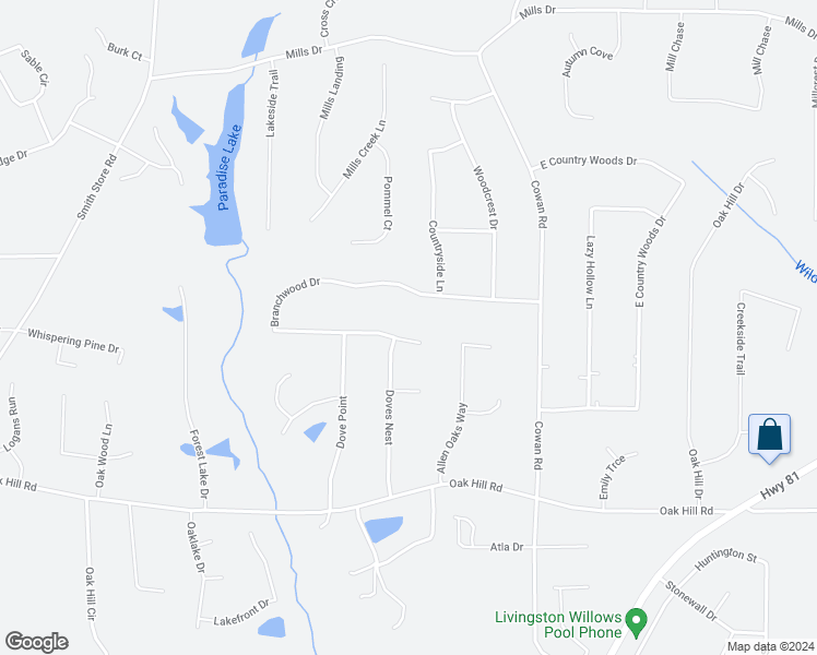 map of restaurants, bars, coffee shops, grocery stores, and more near 395 Branchwood Drive in Covington