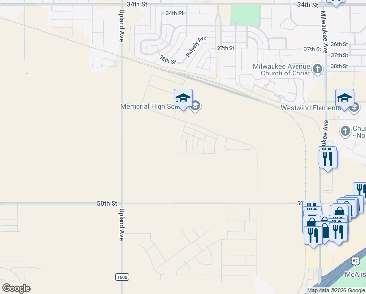 map of restaurants, bars, coffee shops, grocery stores, and more near 7002 50th Street in Lubbock