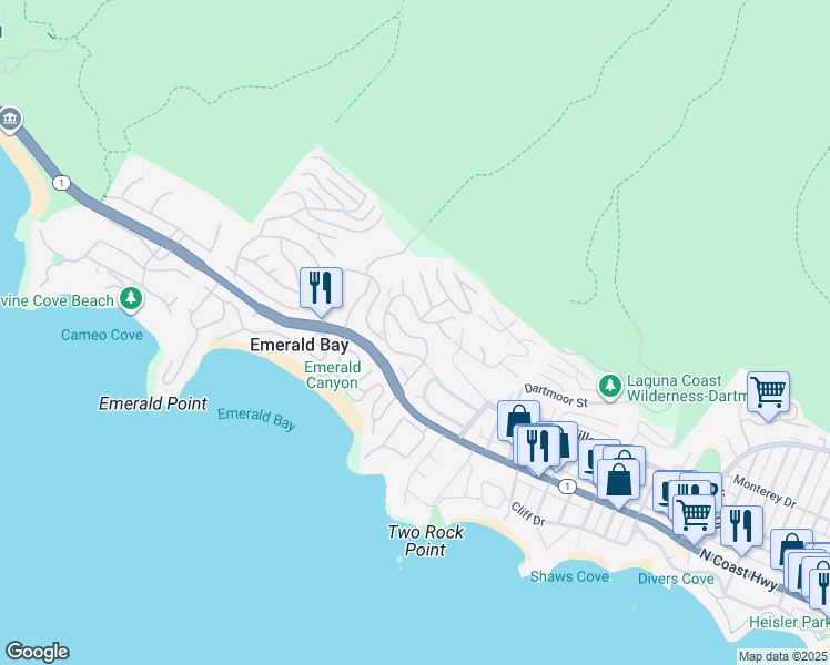 map of restaurants, bars, coffee shops, grocery stores, and more near 312 Emerald Bay in Laguna Beach