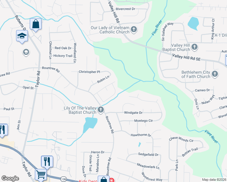 map of restaurants, bars, coffee shops, grocery stores, and more near 7362 Ledgestone Lane in Riverdale