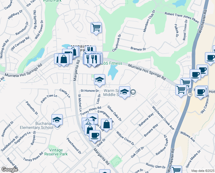 map of restaurants, bars, coffee shops, grocery stores, and more near 28145 Via Princesa in Murrieta