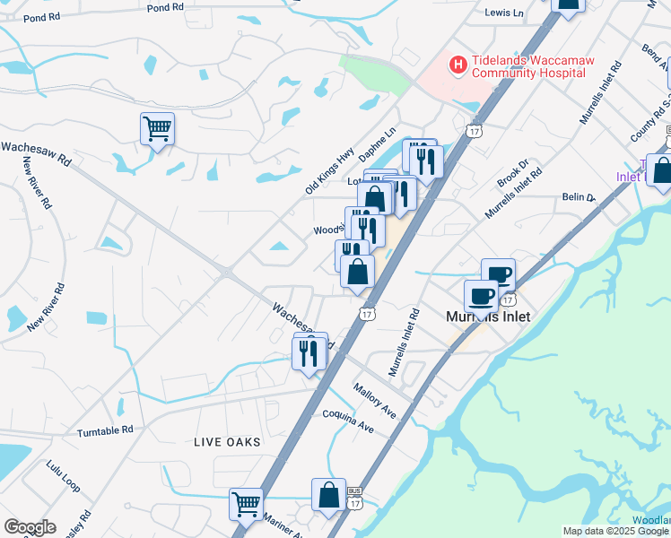 map of restaurants, bars, coffee shops, grocery stores, and more near in Murrells Inlet