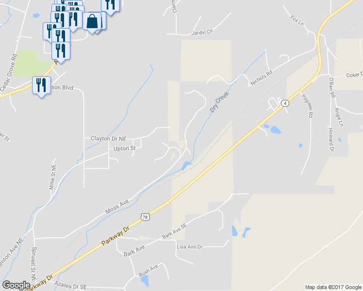 map of restaurants, bars, coffee shops, grocery stores, and more near 2180 Moss Avenue in Leeds
