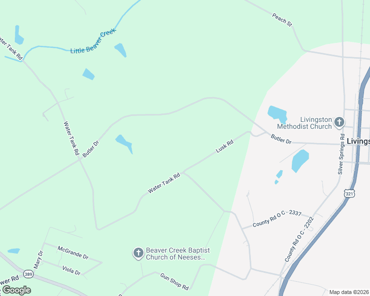map of restaurants, bars, coffee shops, grocery stores, and more near 1 Lusk Road in Neeses
