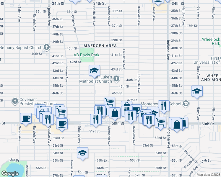 map of restaurants, bars, coffee shops, grocery stores, and more near 4454-4498 Memphis Avenue in Lubbock