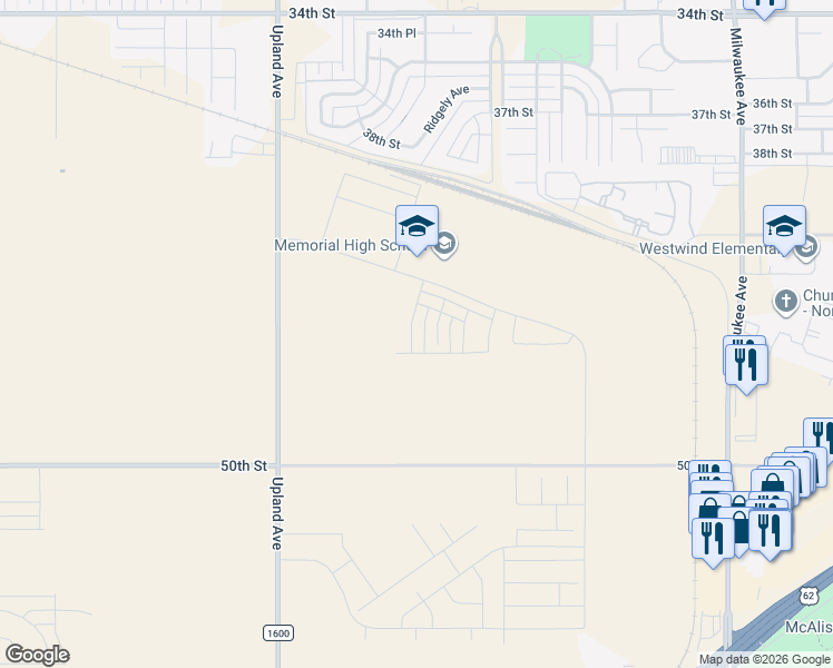 map of restaurants, bars, coffee shops, grocery stores, and more near 7002 50th Street in Lubbock