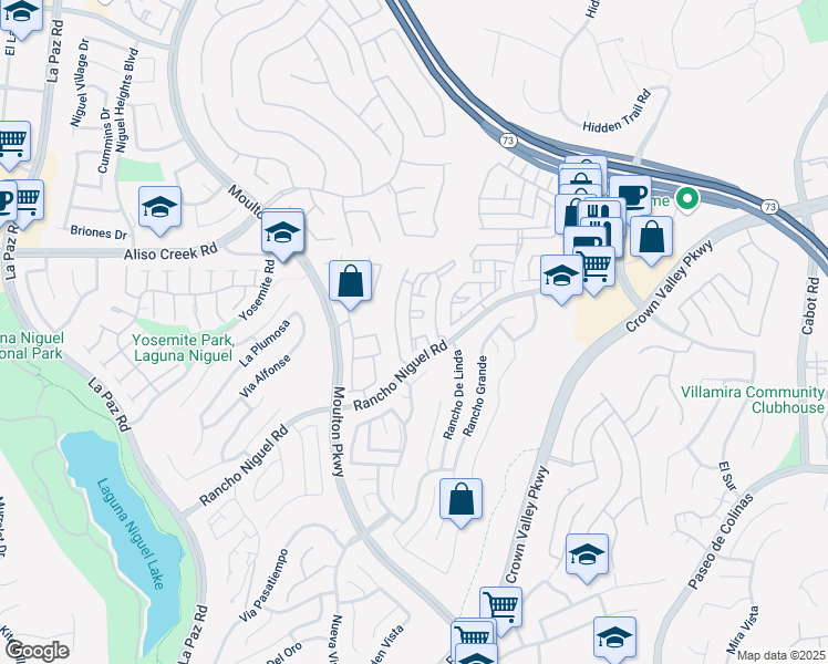 map of restaurants, bars, coffee shops, grocery stores, and more near 28255 Via Fierro in Laguna Niguel