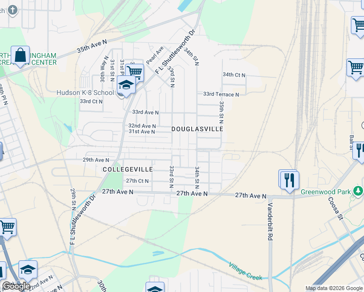 map of restaurants, bars, coffee shops, grocery stores, and more near 3017 33rd Way North in Birmingham