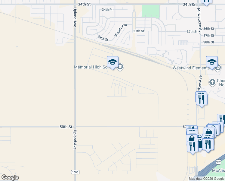 map of restaurants, bars, coffee shops, grocery stores, and more near 7002 50th Street in Lubbock
