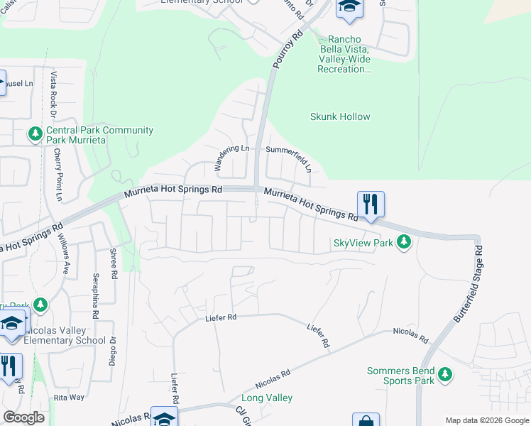 map of restaurants, bars, coffee shops, grocery stores, and more near 31454 Polo Creek Drive in Temecula