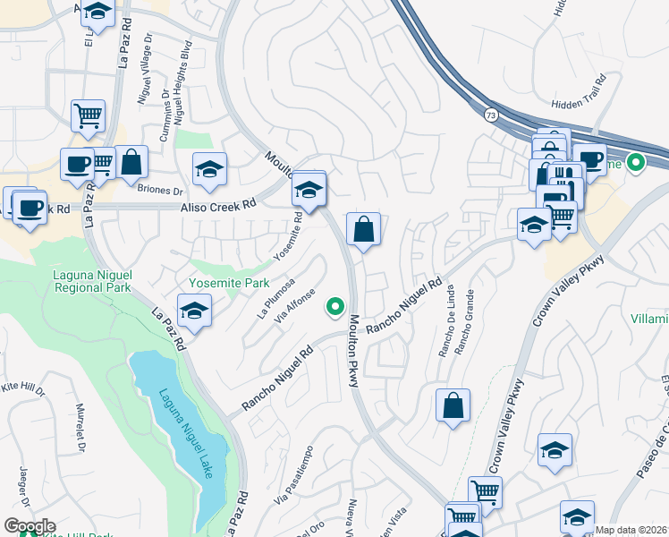 map of restaurants, bars, coffee shops, grocery stores, and more near 28222 Via Alfonse in Laguna Niguel