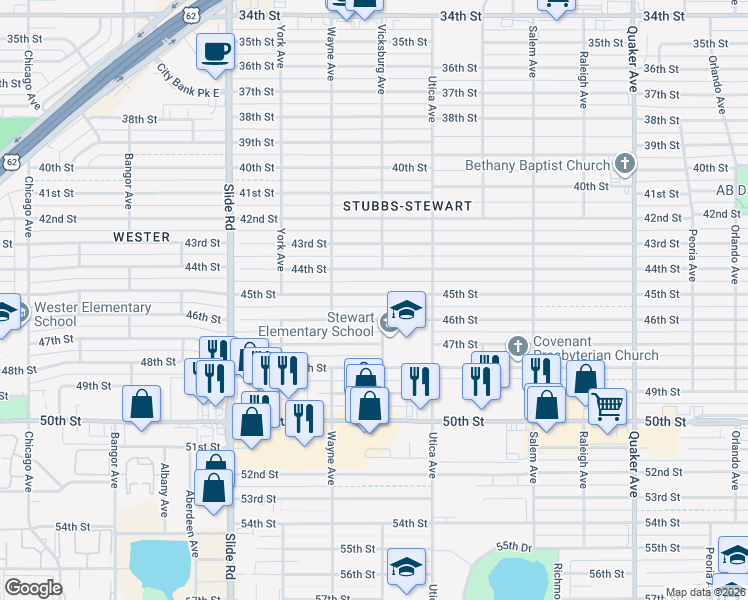 map of restaurants, bars, coffee shops, grocery stores, and more near 4822 45th Street in Lubbock