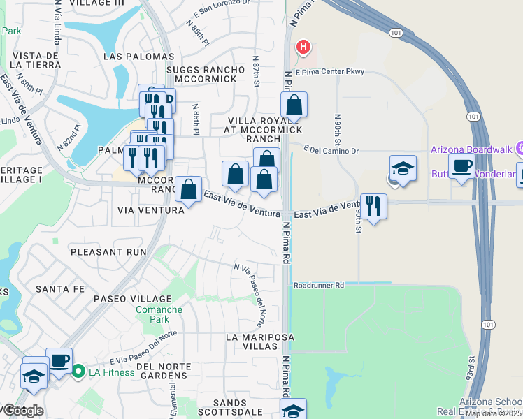 map of restaurants, bars, coffee shops, grocery stores, and more near in Scottsdale