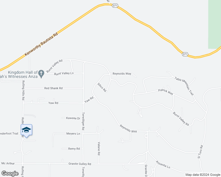 map of restaurants, bars, coffee shops, grocery stores, and more near 59261 Burnt Valley Road in Anza