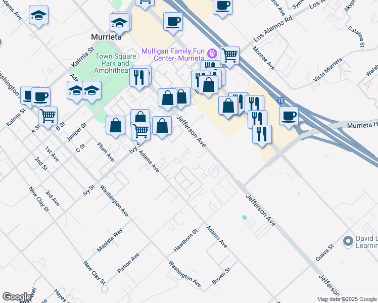 map of restaurants, bars, coffee shops, grocery stores, and more near 25075 Jefferson Avenue in Murrieta