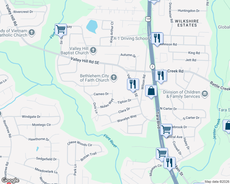 map of restaurants, bars, coffee shops, grocery stores, and more near 7370 Nulan Way in Riverdale