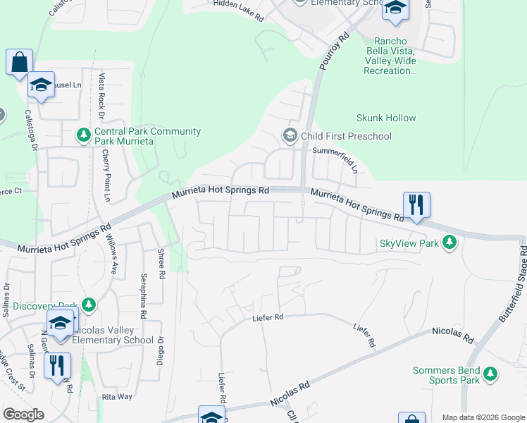 map of restaurants, bars, coffee shops, grocery stores, and more near 31280 Whistling Acres Drive in Temecula